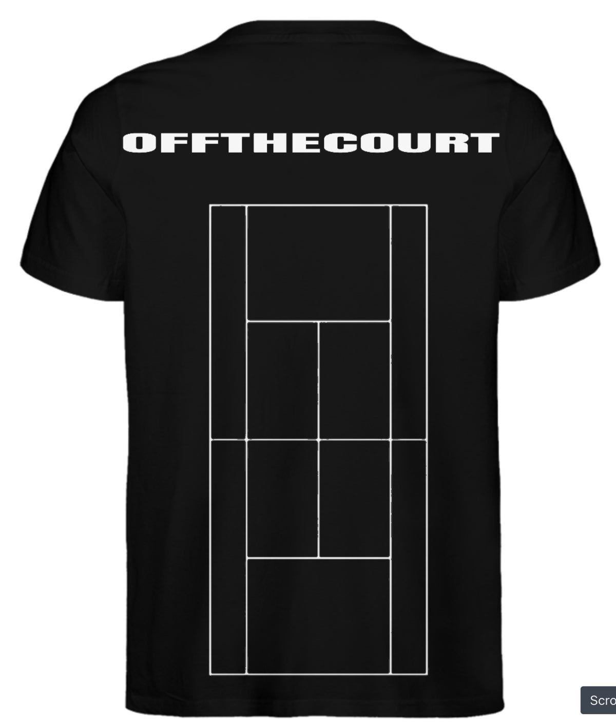 OFFTHECOURT v1 tee in black, back with tennis court graphic