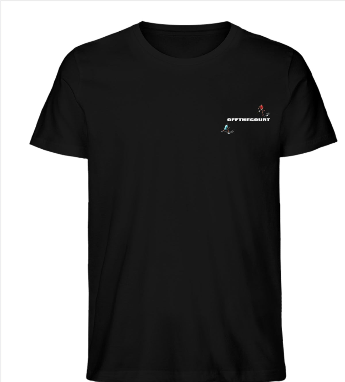OFFTHECOURT v2 tee in black, front with small chest logo