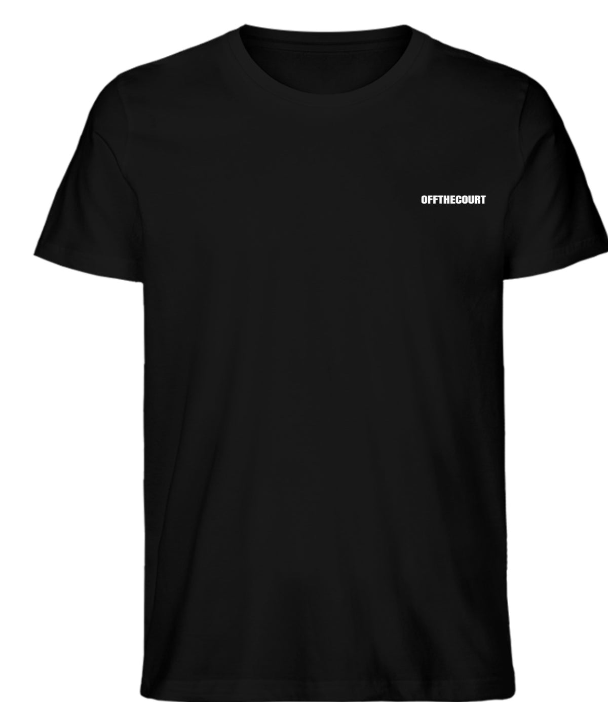 OFFTHECOURT v1 tee in black, front with OFFTHECOURT wordmark